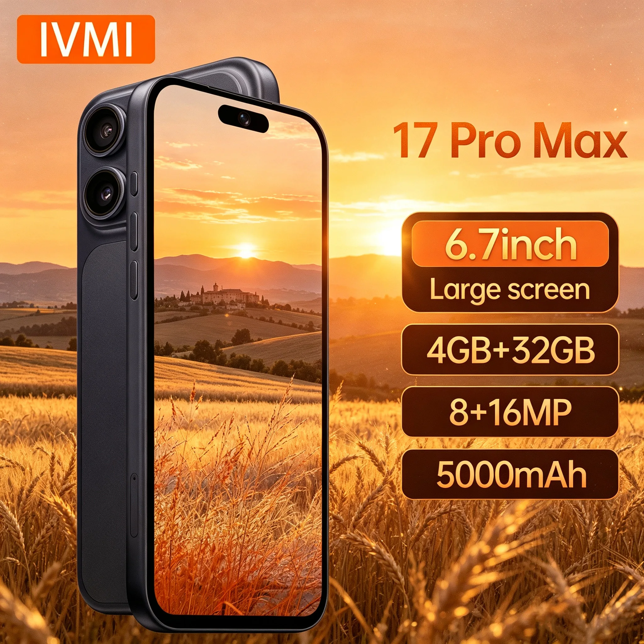 Фото Смартфон IVMI Global Vision 17Pro Max на Android, 4 ГБ ОЗУ, 32 ГБ ПЗУ, 8+16 МП, Face ID, 4G, Google Play Store №1