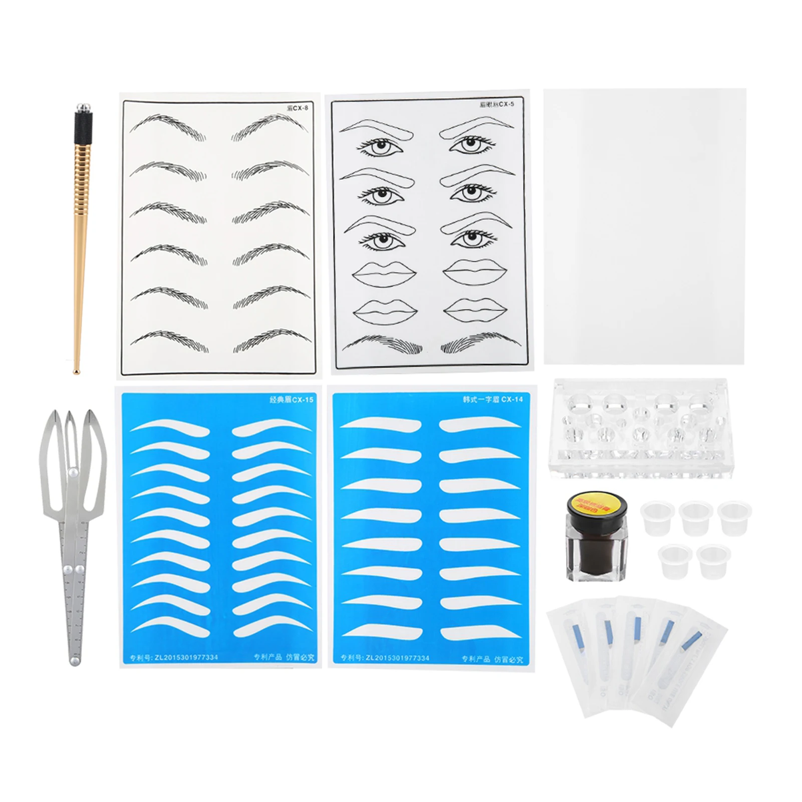 

Microblading Eyebrow Tattoo Kit Practice Skin Needle Pigment Ring Cup Tattoo Set 10#
