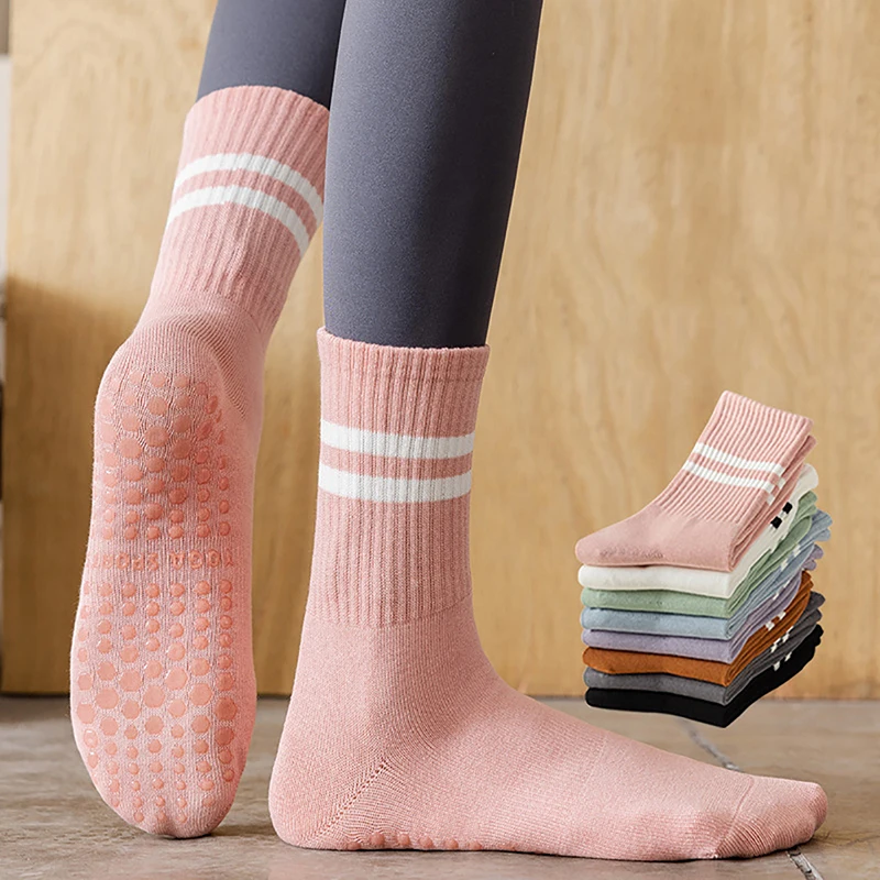 

Yoga Socks Cotton Mid-tube Bottom Professional Non-slip Silicone Indoor Fitness Socks Gym Floor Socks Dance Pilates Sports Socks