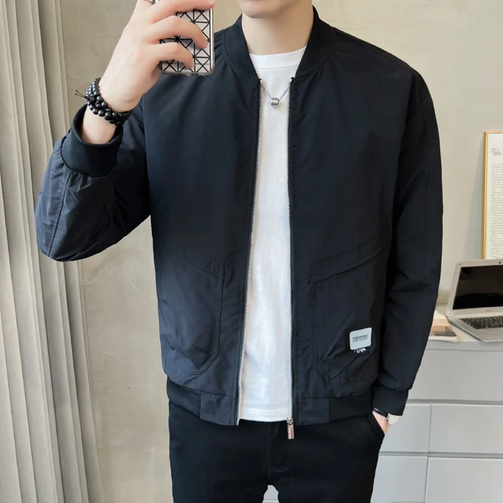

2023 черные куртки-бомберы, осенняя повседневная одежда, новая мужская одежда, облегающие пальто, бейсбольные куртки, Молодежные Топы