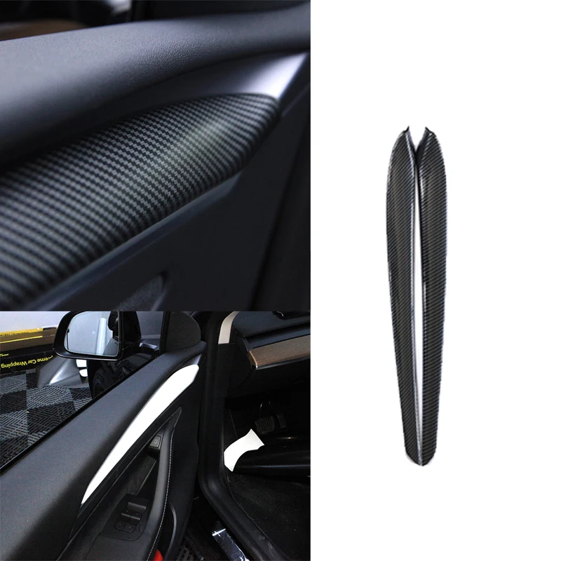 

2021 новая модель Tesla 3 отделка двери из углеродного волокна ABS аксессуары для интерьера модель Y 2021 защитная полоса для украшения двери наклей...