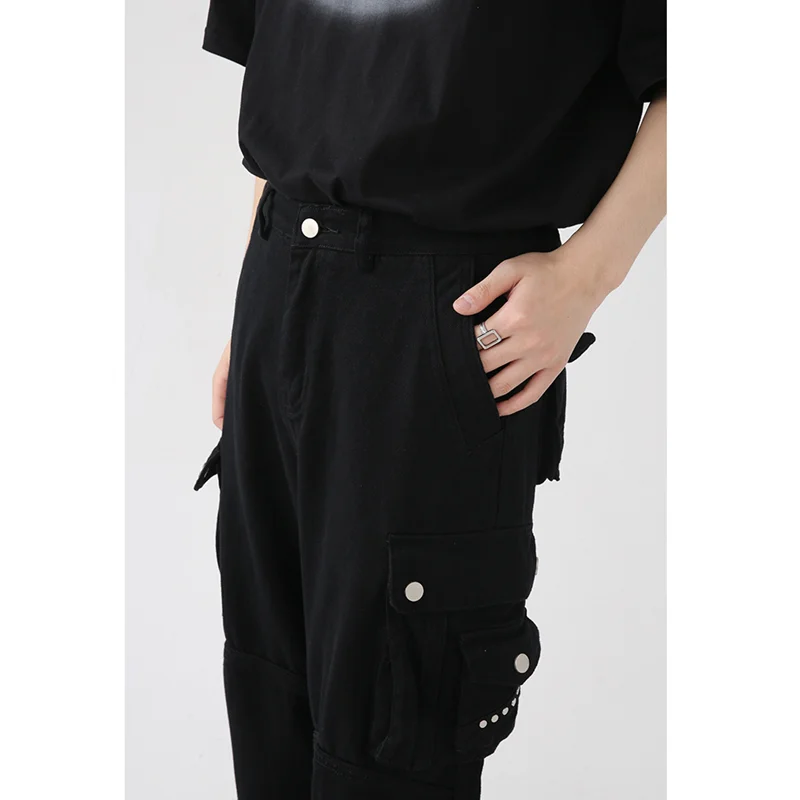 Men Clothing New Pattern Recreational Vintage Broad Leg Black Jeans Straight Cylinder Large  Loose Cargo Pants Autumn Female