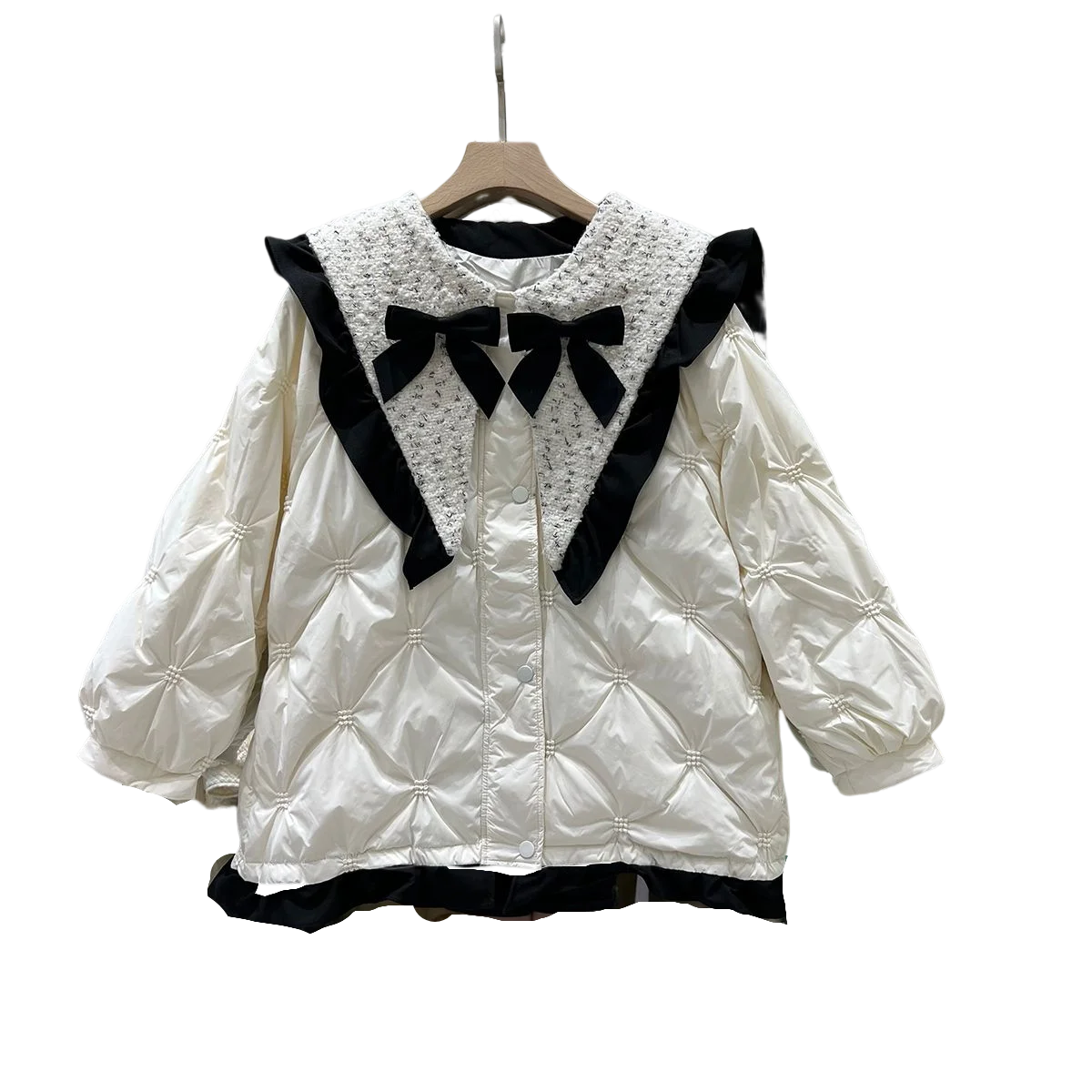 Down Jacket Women Fashion Bow Navy Collar Ruffled Long Sleeve Warm Coat  Ropa Mujer Envio Gratis Liquidación пальто женское H736