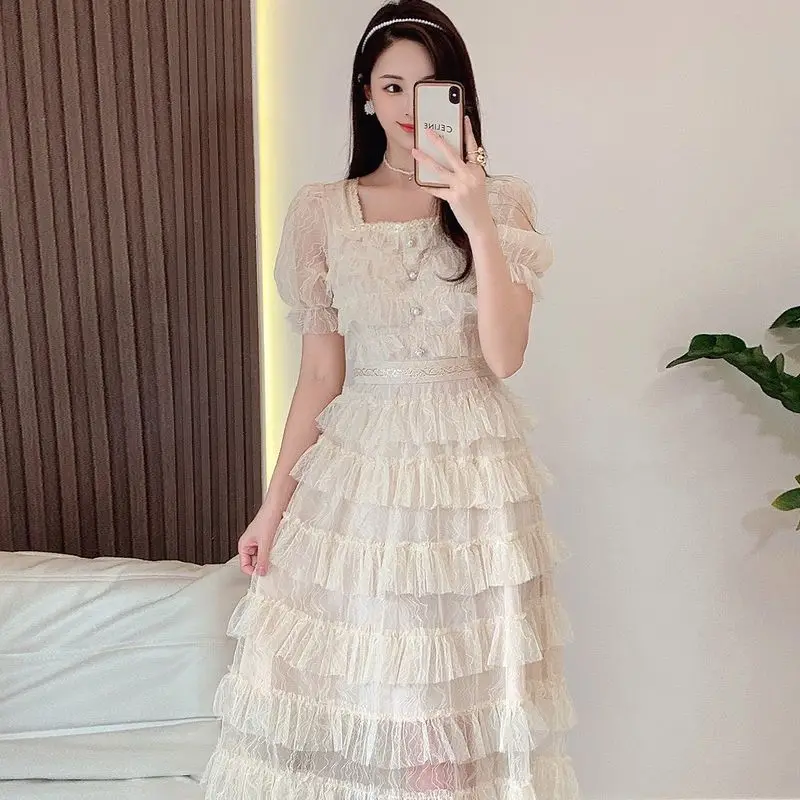 

Платье женское Сетчатое средней длины с пышными рукавами, на пуговицах