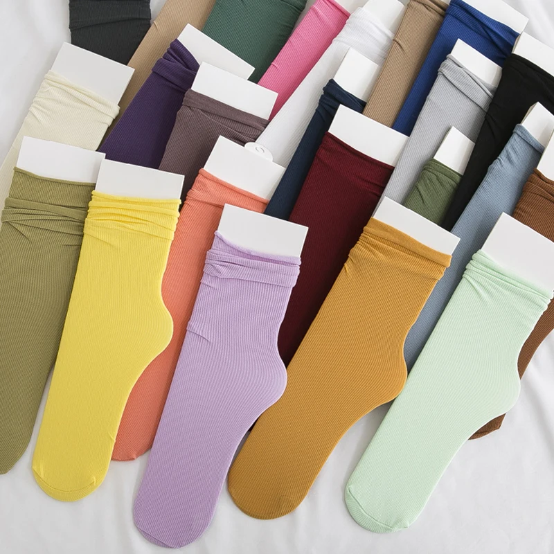 

Women Long Thin Socks Female Fashion Personality Creative Girl Preppy Style Candy Color Comfortable Trendy Women's Cotton Socks