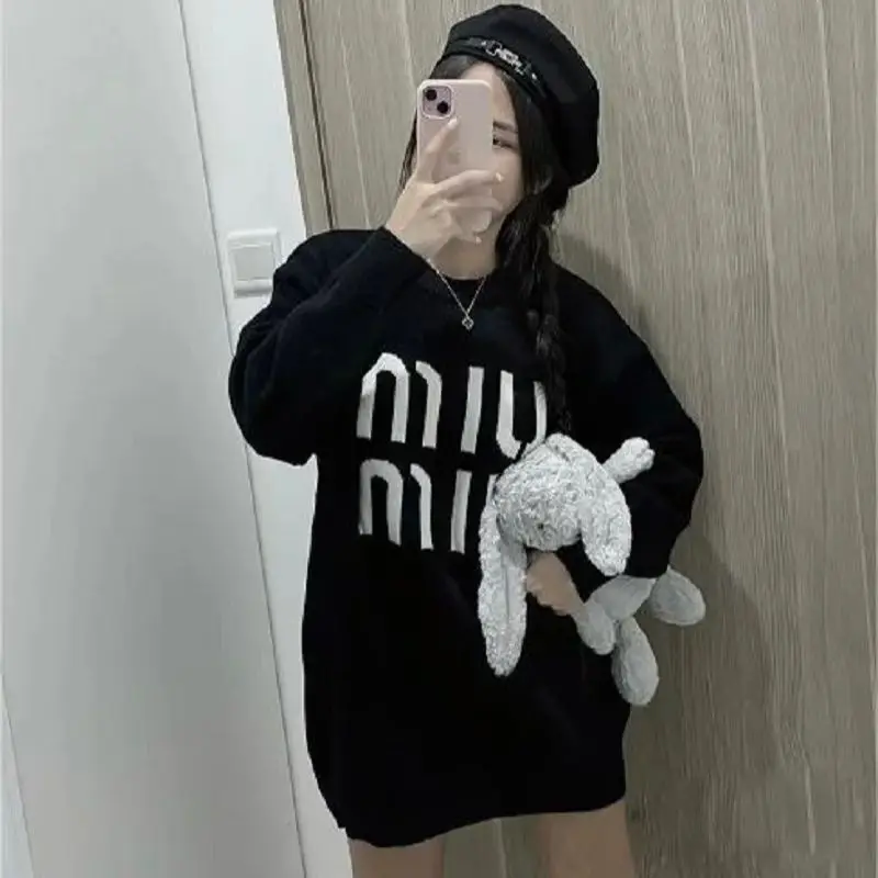 

Autumn and Winter Harajuku Retro Knitted Women's Black Sweater Aesthetics Y2K Gothic Punk Loose Pullover Warm New Style