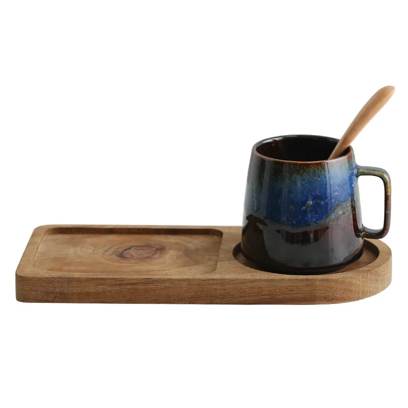 Японская керамическая чашка в стиле ретро кофейная большой емкости набор блюдце