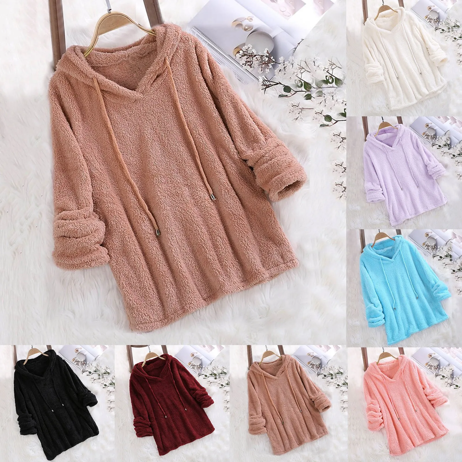 

Женская Повседневная однотонная кофта с длинным рукавом и капюшоном