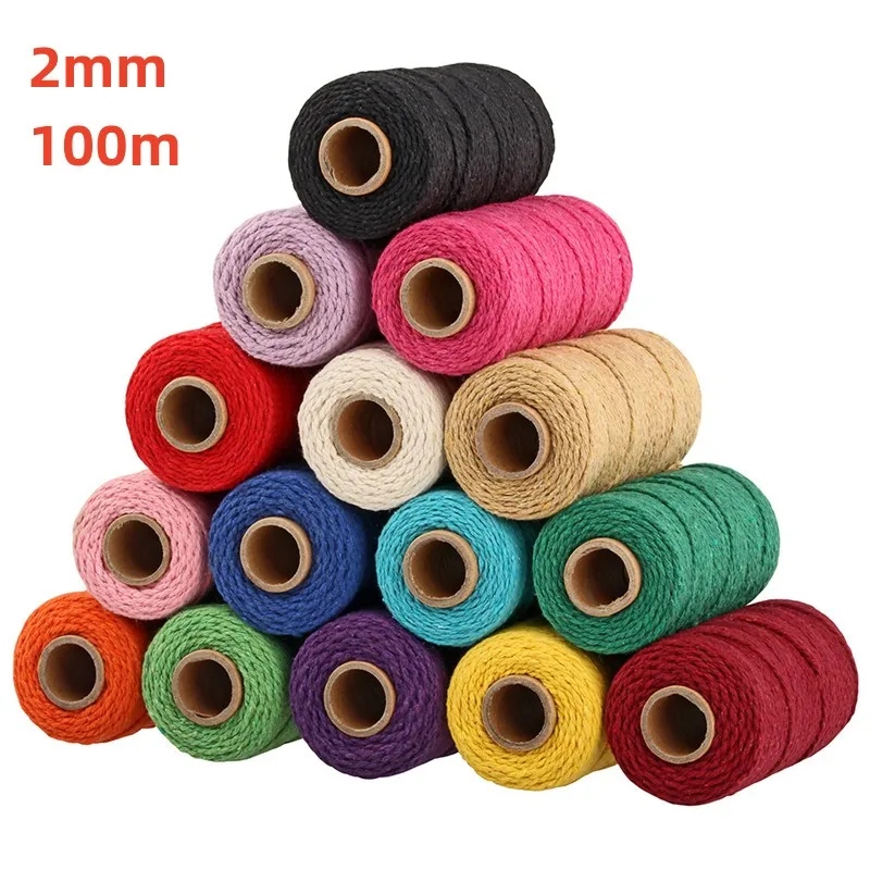 

2mm Color Cotton Thread Environmental Protection Does Not Fade Handmade DIY Weave Binding Packaging Cord Gift Decoration Rope