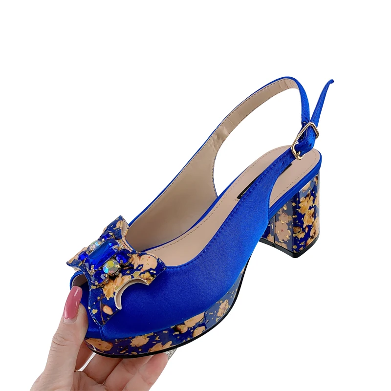 2023 Fashion Style Women's Shoes Nigerian Shoes Butterfly Gem Decoration High Heels Party Wedding Women's Shoes Blue 37-42