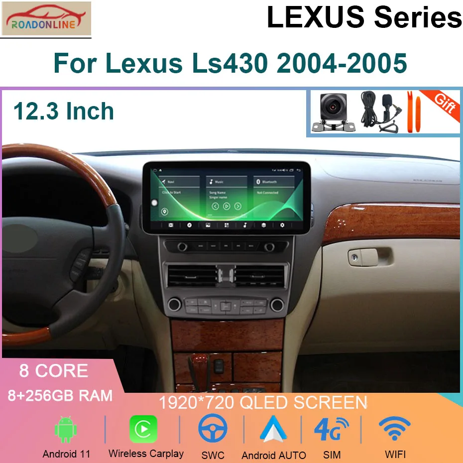 1920*720 QLED Android 11 Radio Tape Recorder For Lexus Ls430 2004-2005 8+256B GPS Navi Car Multimedia Player Head Unit CarPlay