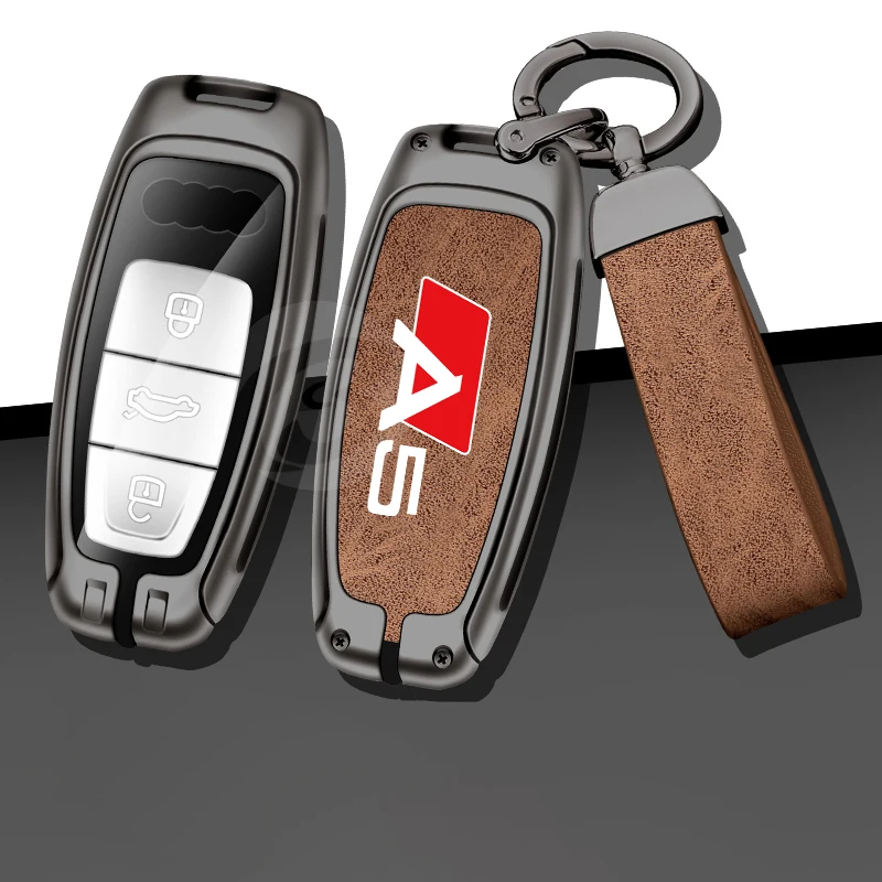 

Leather Metal Car Key Case Cover Shell For Audi A5 Logo For 8T B9 Accessories All Full Cover Keyless Keyskin Keychain Keybag