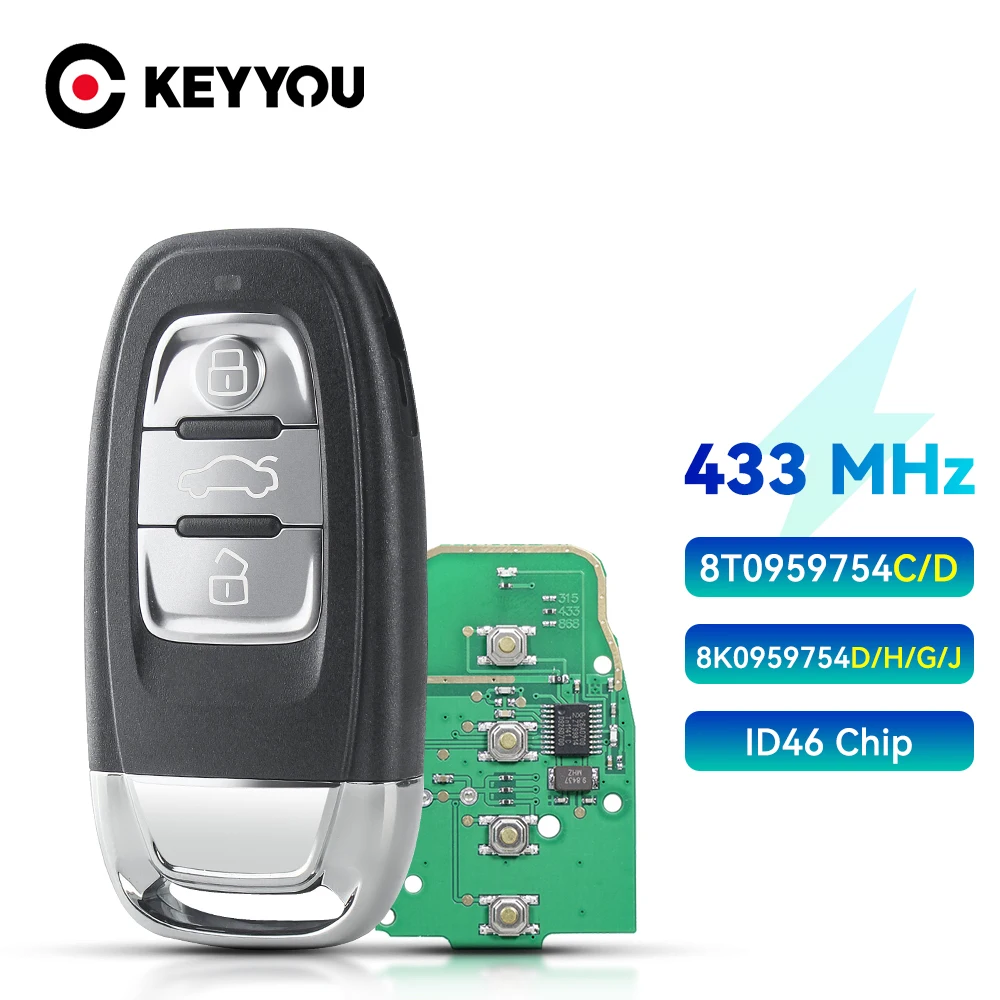 

KEYYOU Remote Car Key Semi Keyless 3/4BTN 315MHz/433MHZ/868MHZ For Audi Q5 A4L A5 A6 A7 A8 RS4 RS5 S4 S5 8T0959754C