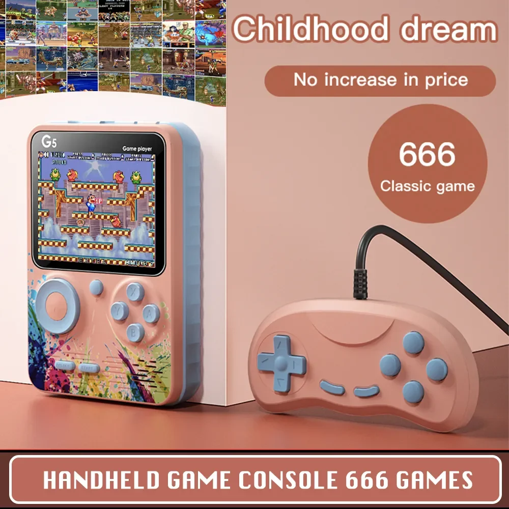 

NEW2023 666 gry przenośna konsola do gier nostalgiczna konsola do gier kolorowy ekran retro zabawka dwie role Gamepad i konsola