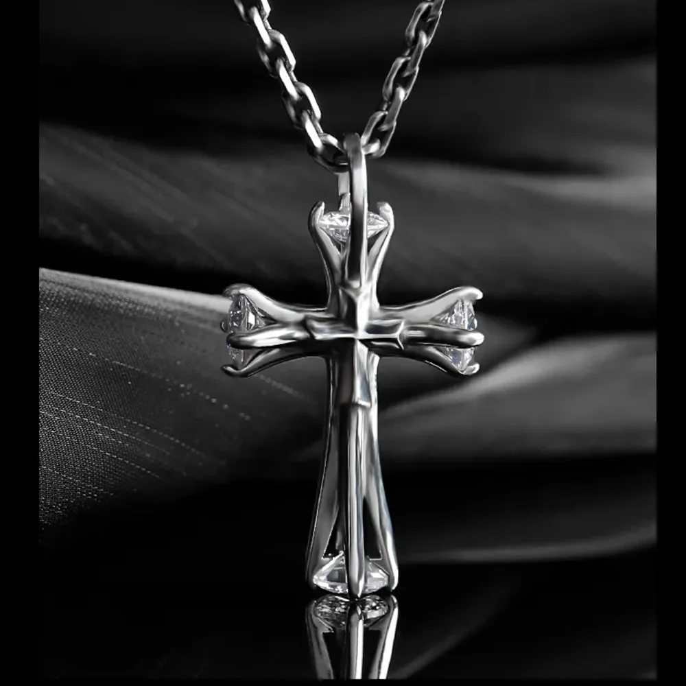 Sterling silver exquisite cross pendant, men's vintage jewelry necklace, pure handmade high-end jewelry