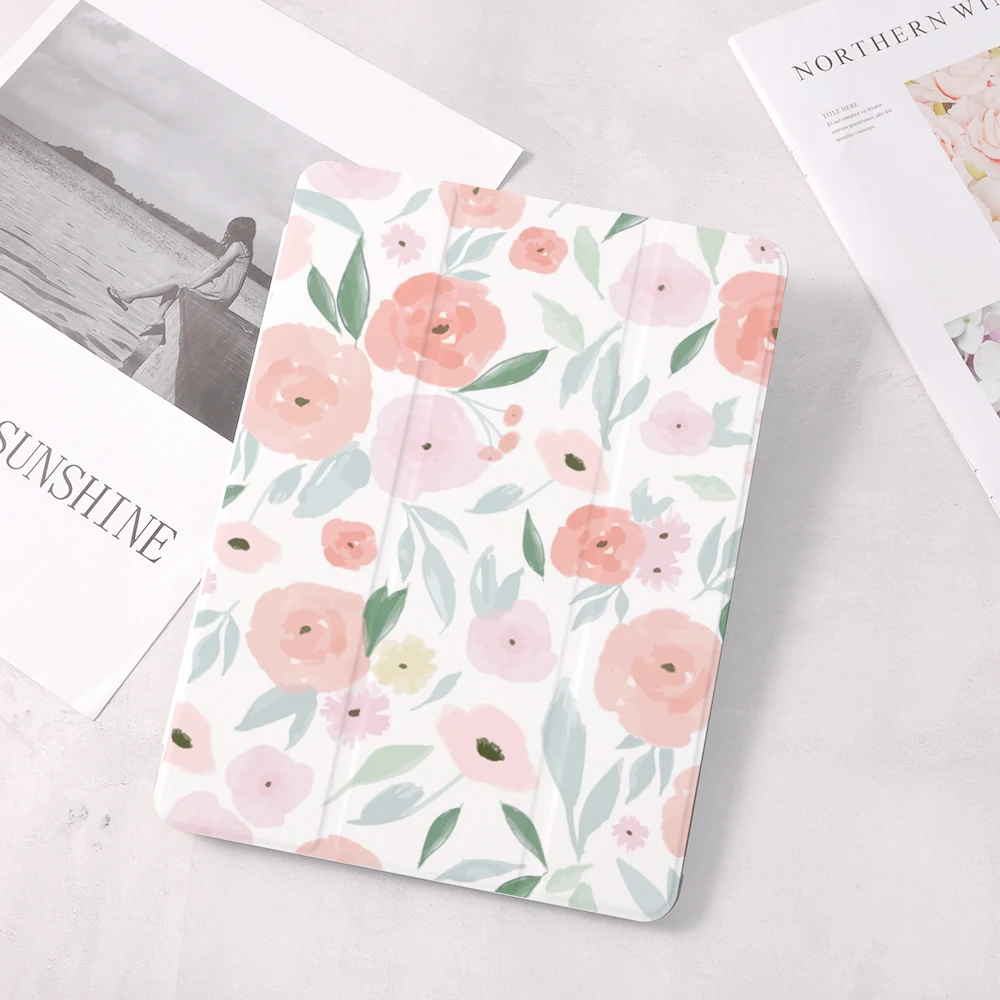 

Pink Rose Leaves Cover for iPad Case 10.9 Air 4 5 10.2 inch 7th 8th 9th Generation 9.7 5th 6th Air 3 Mini 5 6 12.9 iPad Pro Case