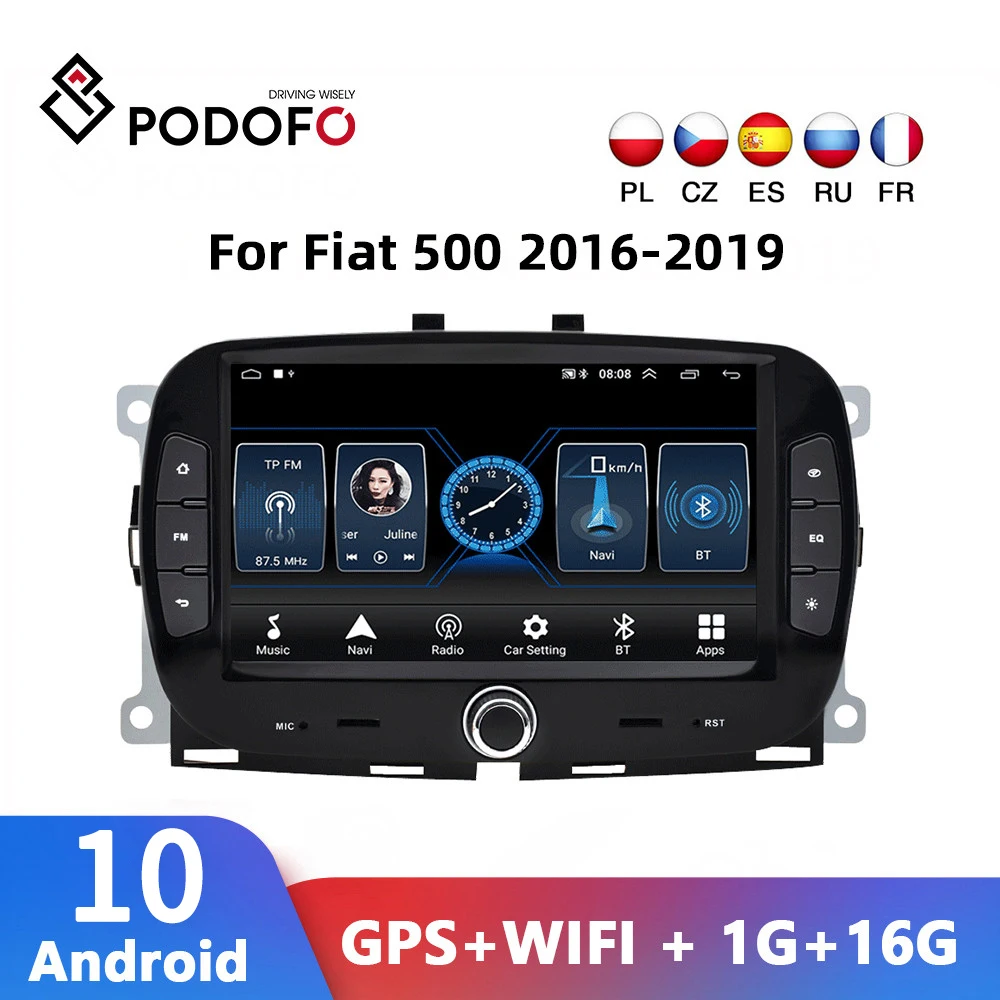 

Автомагнитола Podofo, 2 Din, Android, для Fiat 500, 2016, 2017, 2018, 2019, мультимедийный плеер, GPS-навигация, Авторадио, Bluetooth