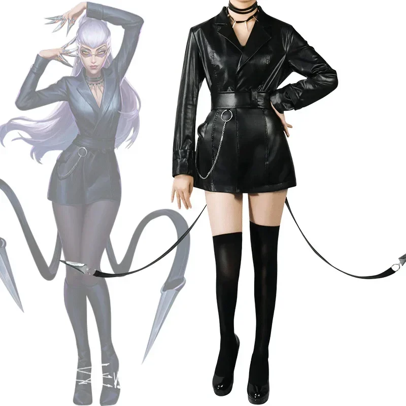 LOL KDA Evelynn Косплей Костюм Game Черное Пальто Женское Платье Хэллоуин Игровые