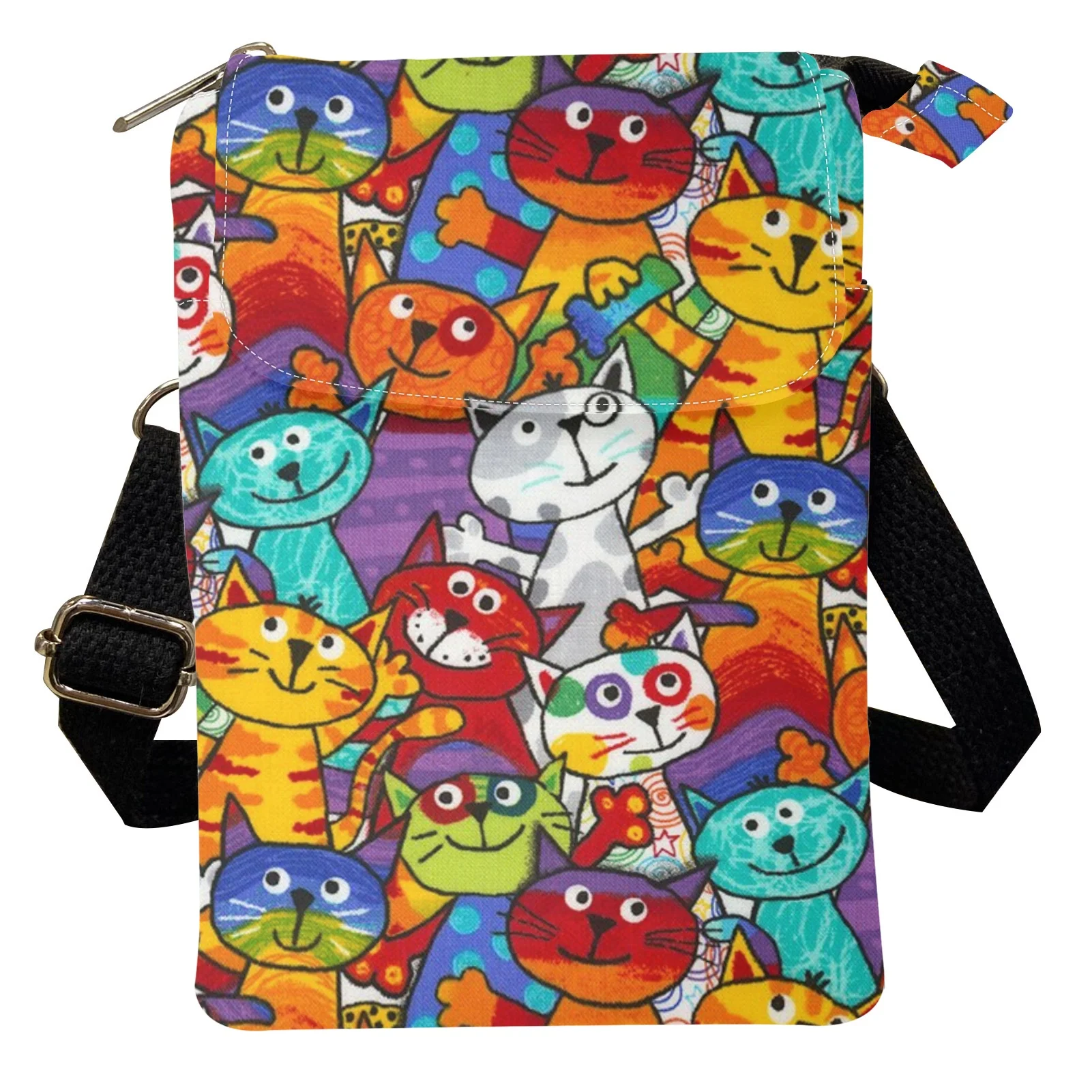 

Женский дизайнерский холщовый кошелек с мультяшным котом, Высококачественная сумка-мессенджер с регулируемым ремешком, брендовые маленьк...