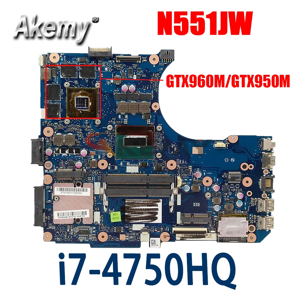 

N551JW Motherboard i7-4750HQ CPU GTX960/950M-4G For ASUS G551JW G551JK N551JX N551J N551JW N551JK Laptop Mainboard Test 100% ok