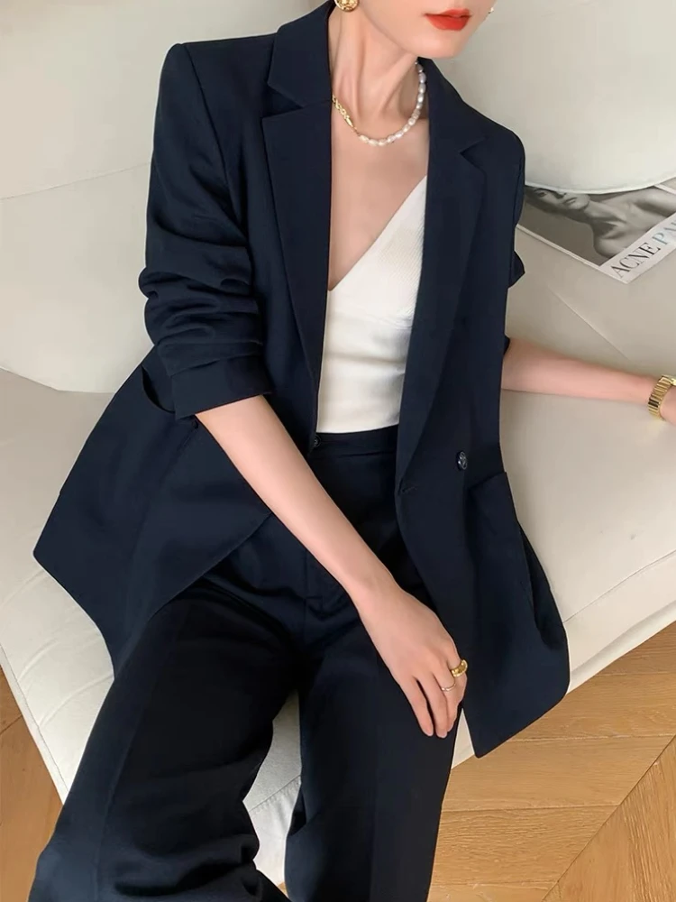 Vintage Loose Women Trousers Suits Formal Casual Business Jacket & Pencil Pants Ladies Two Pieces Blazer Set Femme Outfits New