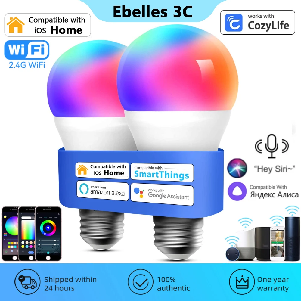 

HomeKit Smart LED Light Bulb Dimmable 2700K-6500K E27 RGB Smart Light Voice Control for Apple Siri Alexa Google Alice Cozylife