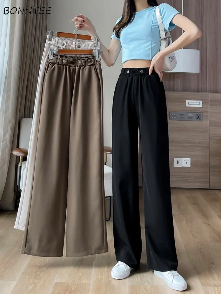 

Wide Leg Casual Pants Women High Waisted Minimalist Solid Young Korean Fashion Clothes All-match Hot Sale Preppy Girls Simple BF