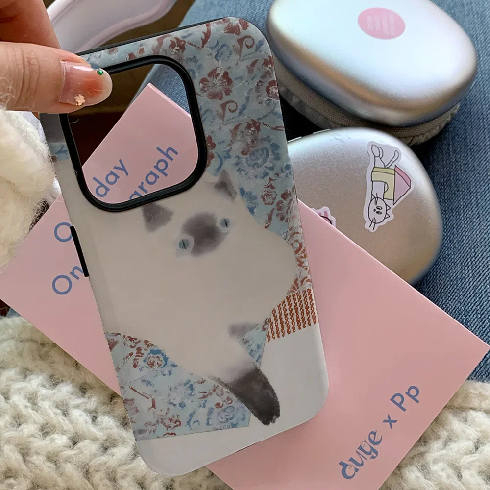 Чехол 2 в 1 с мультяшным котом стиле ретро для IPhone 16 14 13 Pro Max Plus задняя крышка