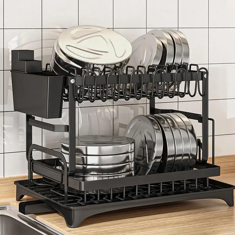 

Dish Organizer Rack Rust Prevention Dish Drainer Rust-Proof Carbon Steel Dish Drainer Set Space-Saving Rack for Kitchen Counter