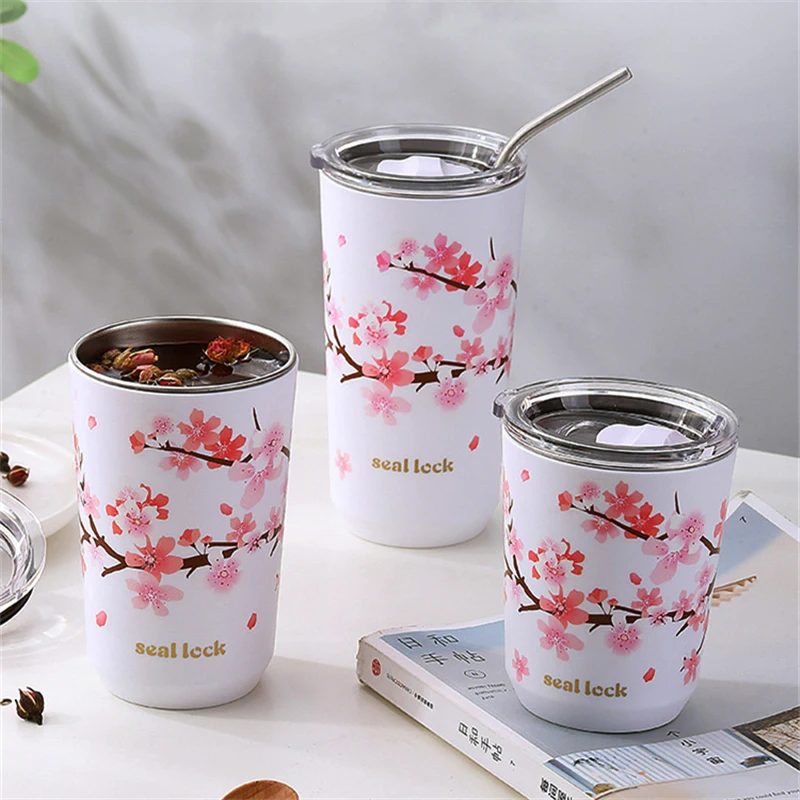 

Cherry Blossom Stainless Steel 2 Layer Vacuum Cup Thermal Coffee Mug Travel Camping Leak Proof Water Cup Tea Tumbler Drinkware