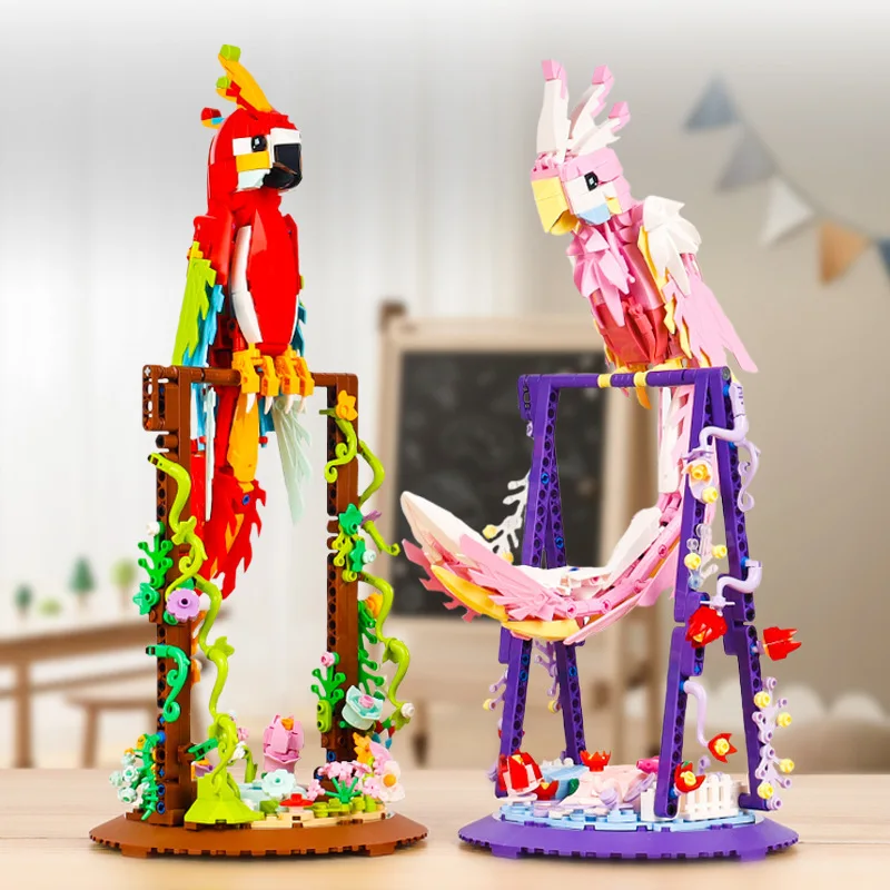 Новая Креативная идея поворотная модель попугаев строительные блоки собранные