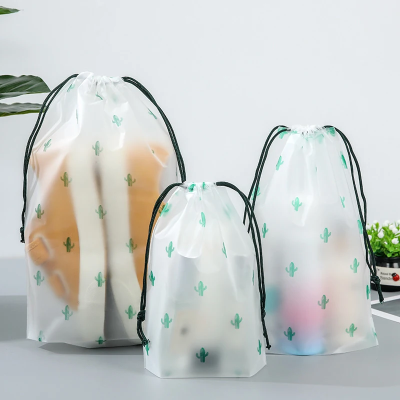

7Colors Portable Transparent Print Drawstring Travel Storage Bags Shoe Underwear Makeup Clothes Suitcase Organzier S/M/L Daily