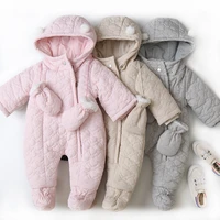 winter baby girls cute ears hooded rompers thicken warm toddler boys fashion zipper jumpsuits