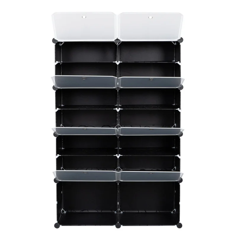 

7 Tier Portable 28 Pairs Shoe Rack Organizer 14 Compartment Locker Stand Expandable for Heels, Boots, Slippers, Black