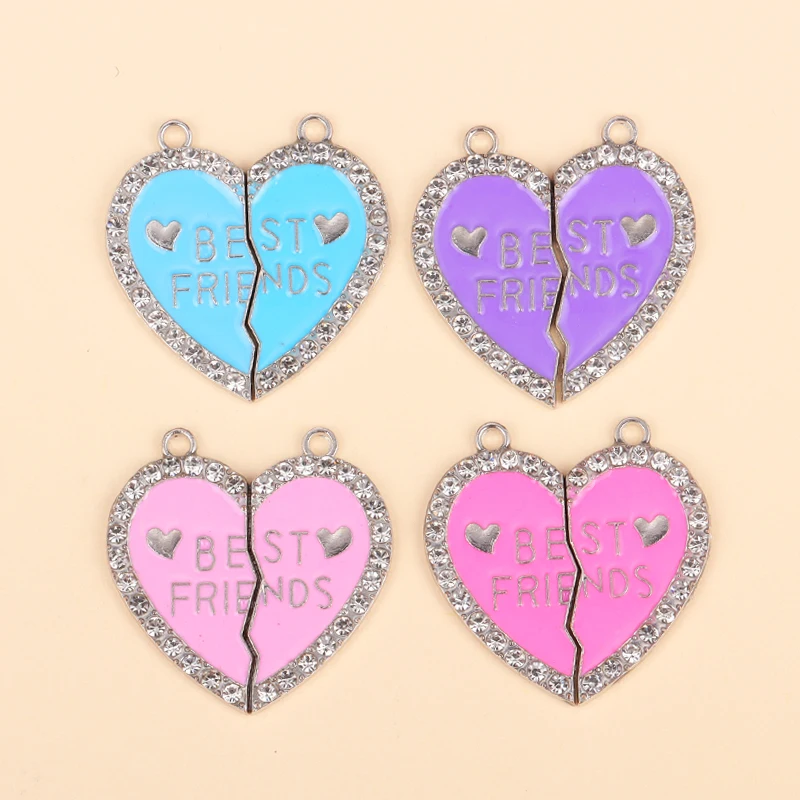 

5Pairs Exquisite Zircon Enamel Love Heart Splicing Charms Best Friends Necklace Pendant For DIY Jewelry Making Friendship Gift