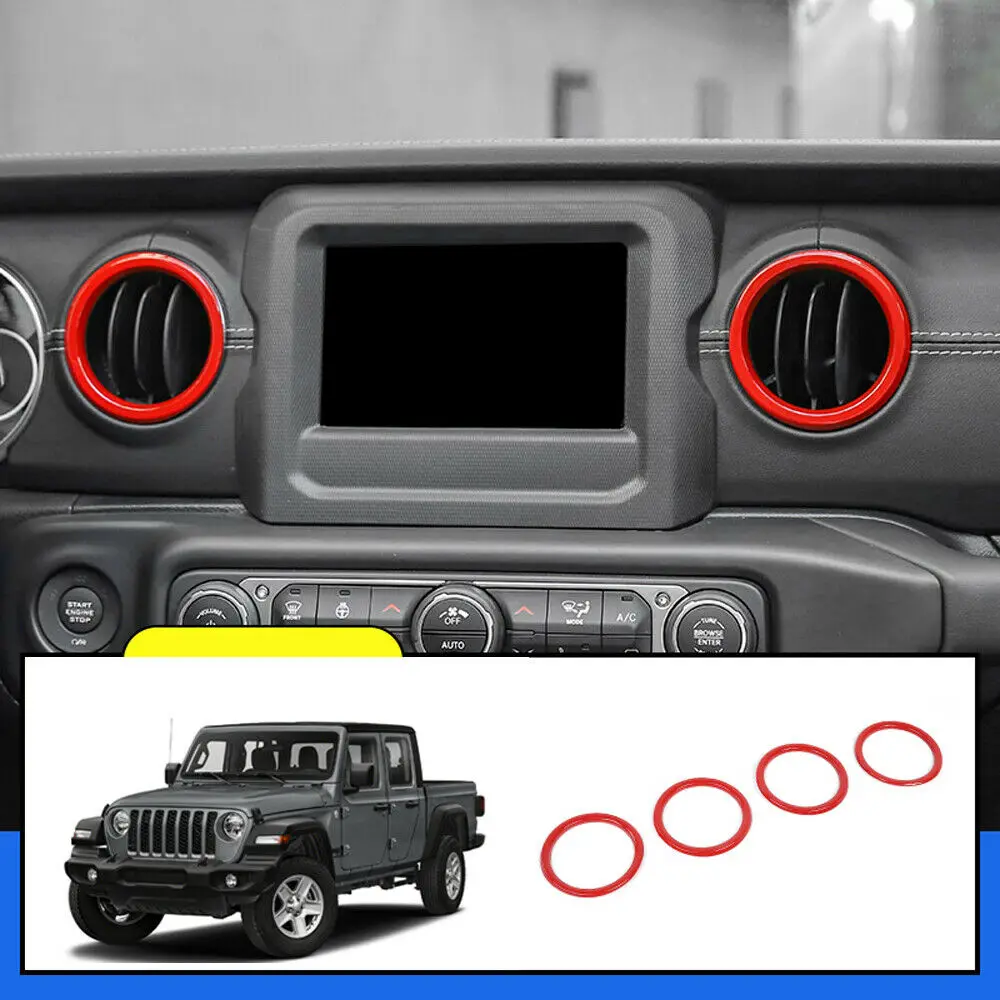 

Interior Red Air Vent Outlet Ring Cover 4pcs For Jeep Gladiator JT / Wrangler JL