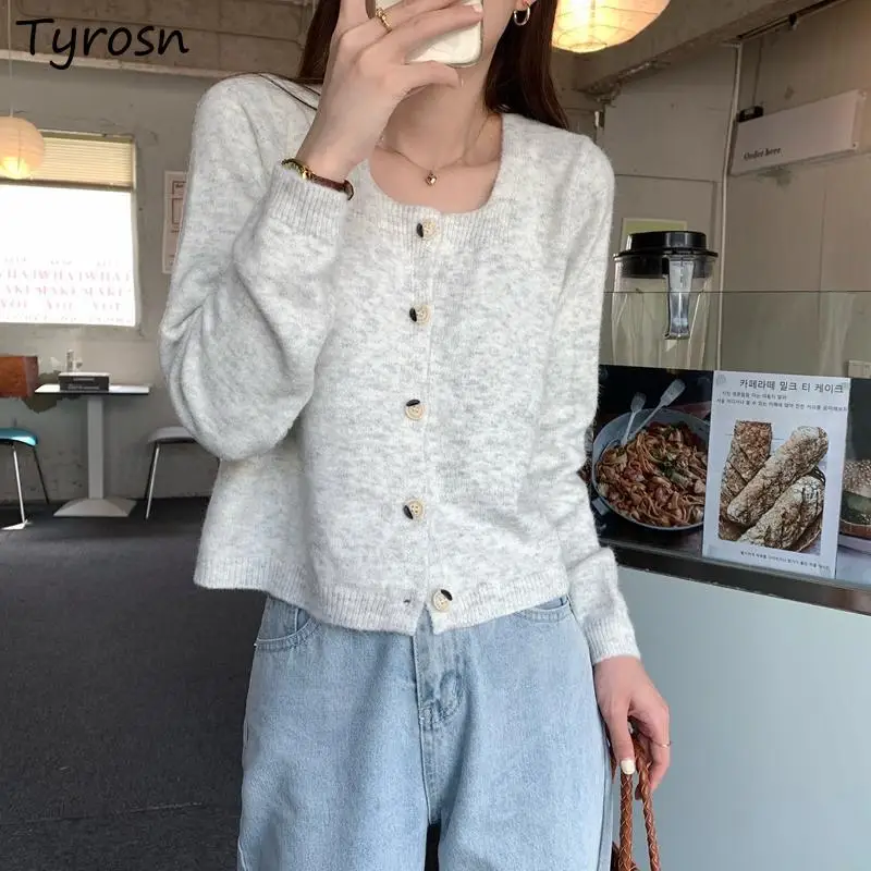 

Knitting Cardigan Women Pure O-neck Minimalist All-match Fashion Leisure Ins Ulzzang Colleges Sweater Comfortable Design Spring