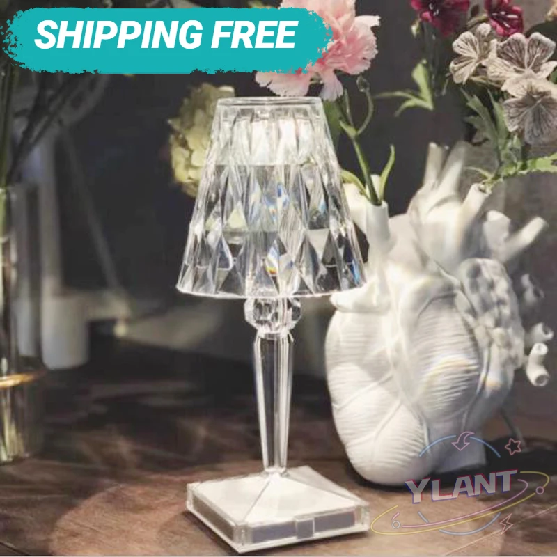 

Алмазная настольная лампа, акриловый декоративный светильник с USB-зарядкой, для спальни, прикроватный светильник с кристаллами, Подарочный ...