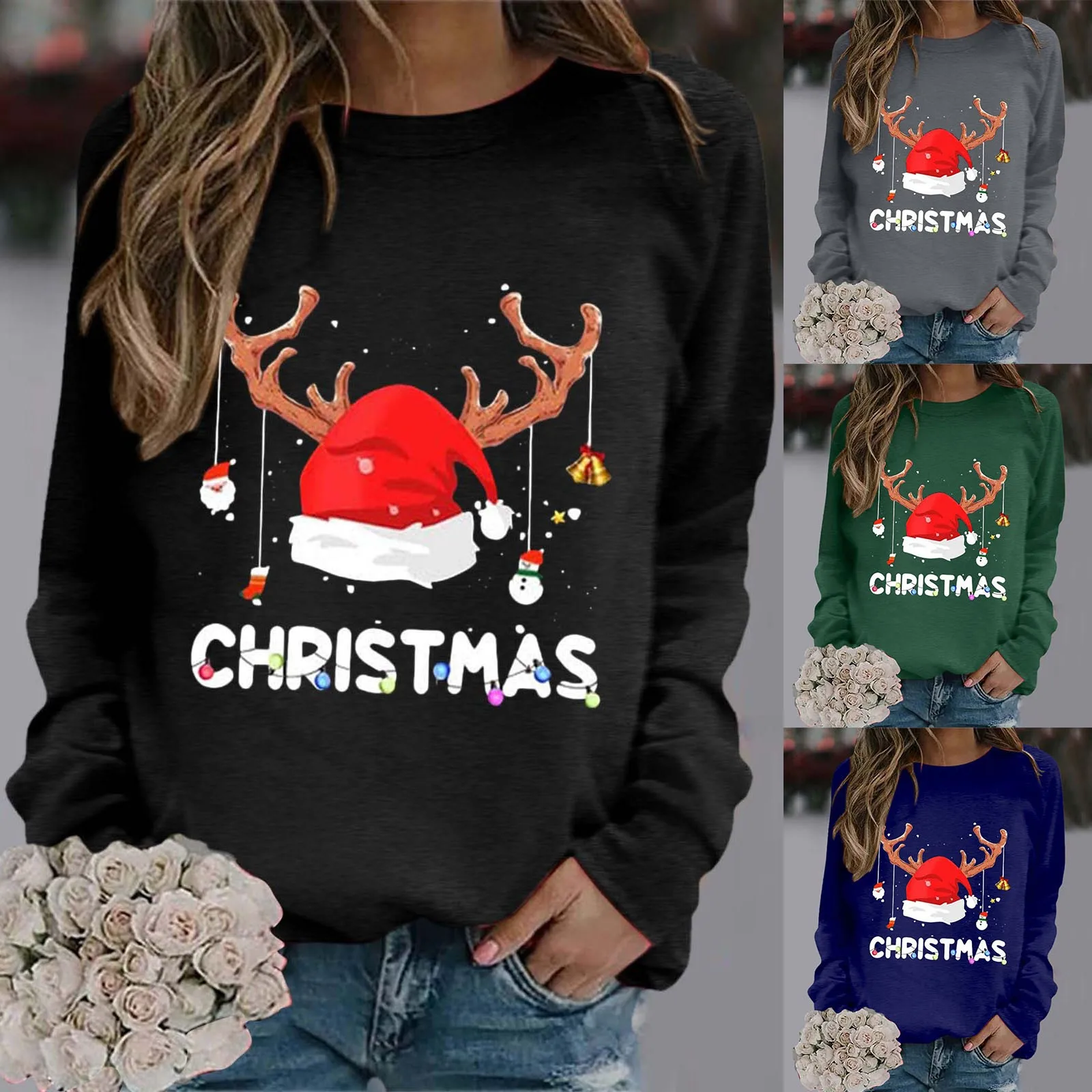 

Womens Christmas Print Hoodless Sweatshirt Long Sleeved Pullover Knitted Hoodies Women 2xl Sweaters Women Athletic Works Women
