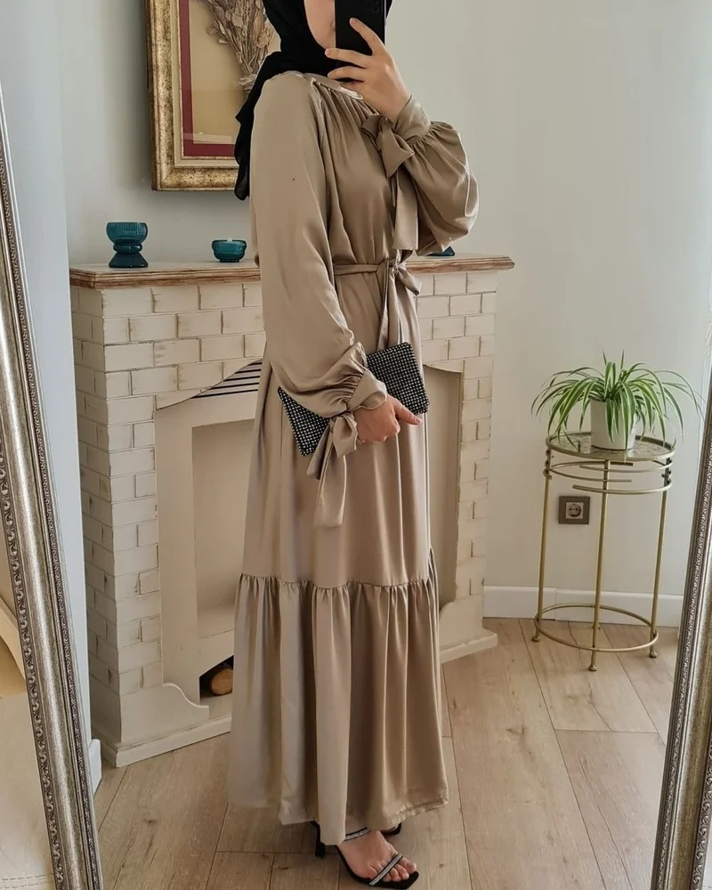 

Ramadan Muslim Hijab Dress Abayas for Women Dubai Turkey Islam Clothing Kaftan Satin Maxi Long Dress Robe Femme Musulmane 2022