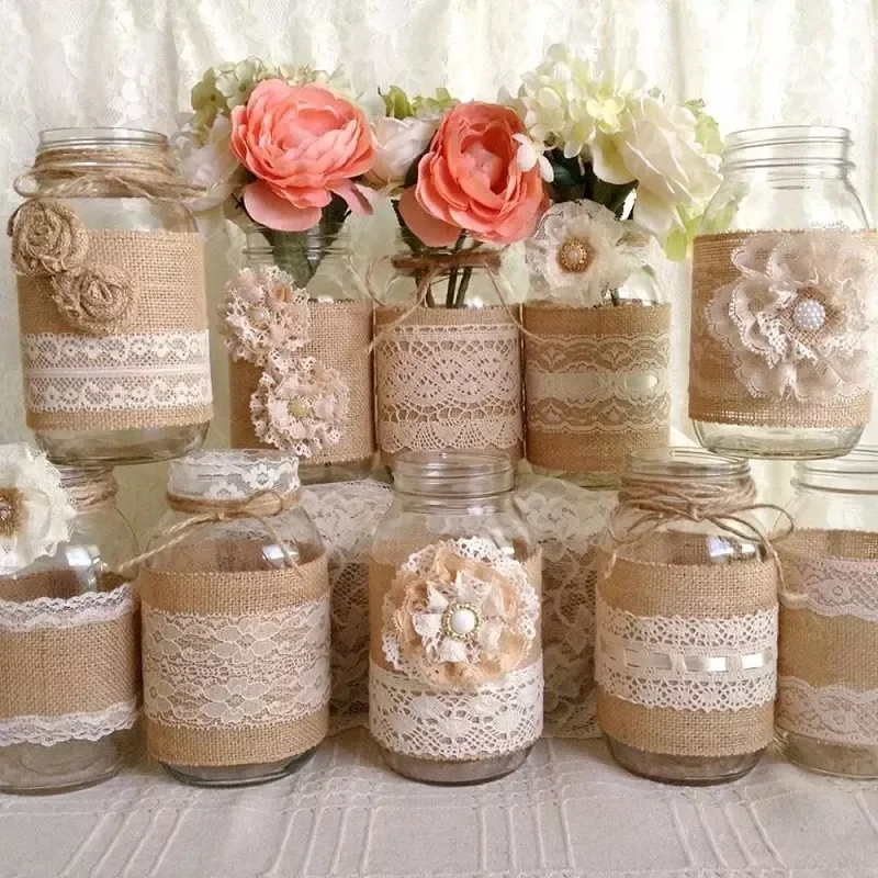 

2M 5cm Natural Jute Burlap Ribbon Rustic Wedding Decoration Lace Hessian Vintage Wedding Party Table Decor Christmas Supplies