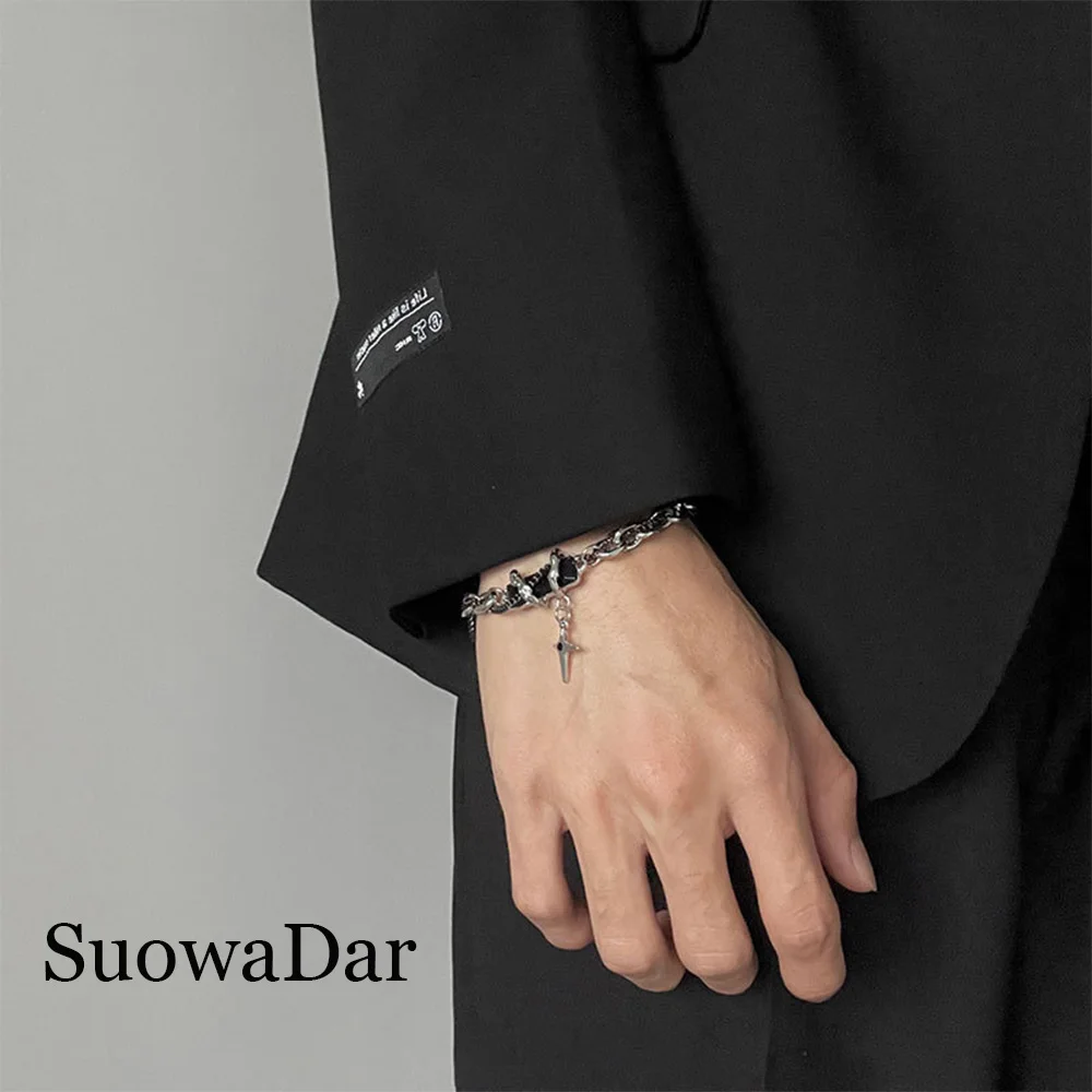 

Ins Style Niche Design Black Zircon Star Cross Bracelet for Couples Luxury Premium Feel Hand Jewelry Gift for Lover