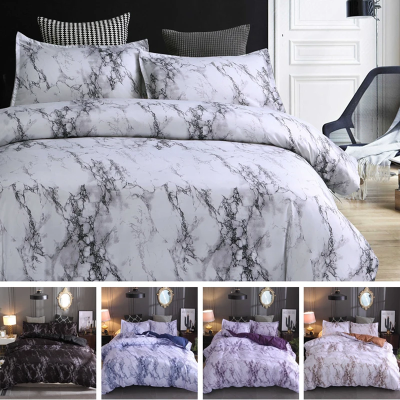 

Concise Duvet Cover Sets Marble Texture Plain Color Bedclothes Quilt Cover 2/3 Pcs Modern Style Full Queen King Size Bedding Set