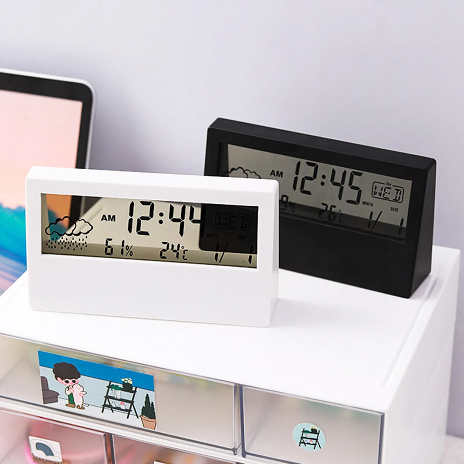 

Digital Alarm Clock Watch Table Electronic Desktop Clocks Calendar Weather Temperature Humidity Display Snooze Function