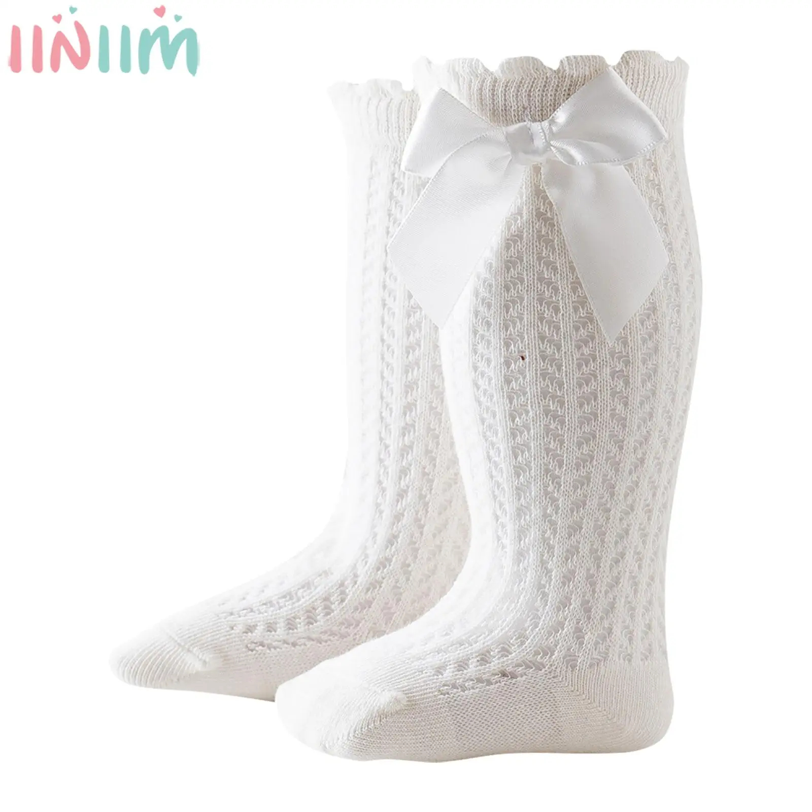 

Baby Girls Cute Knee-high Socks Lace Bowknot Hollow Out Leg Warmers Socks for Baptism Birthday Wedding Photography Party Dress