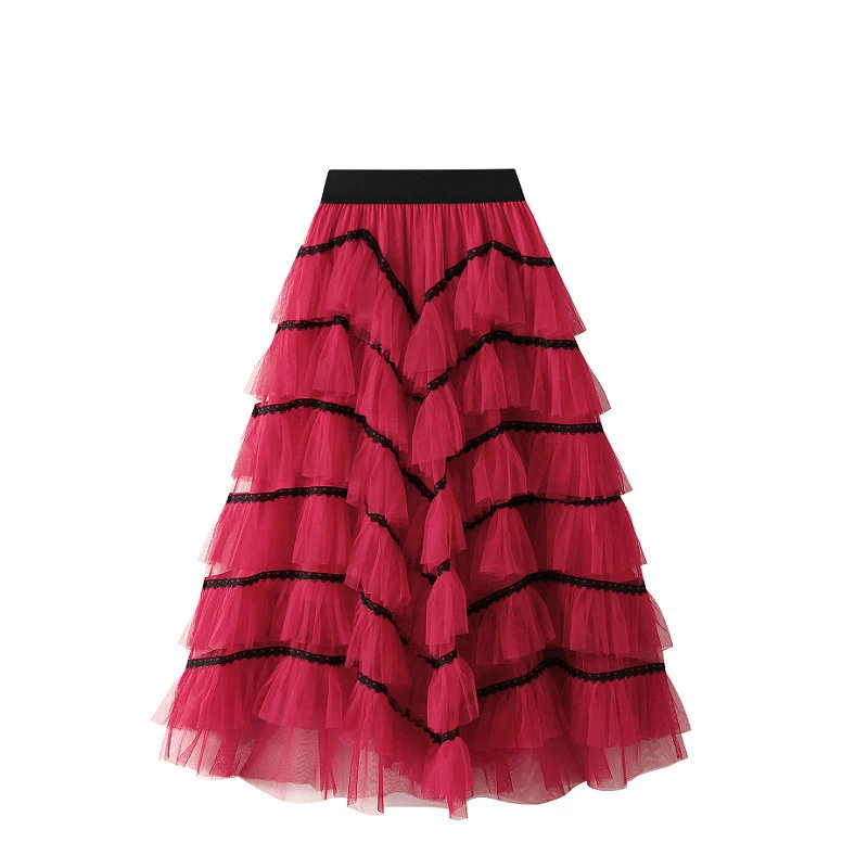 

Design Veil Layers of Mesh Cake Maxi Skirt Female New Dance Puffy Long Ruffles Kawaii Skirt