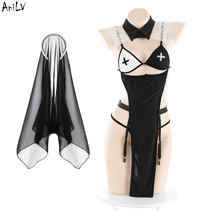 Anisv-vestido de mucama con velo para mujer, ropa de noche Sexy para Halloween, Cosplay, novedad de 2022
