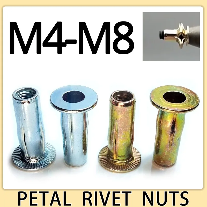 

M4 M5 M6 M8 304 Stainless Steel Petal Rivets Nut Pull Rivet Bolt Cap Slotted Color Zinc Plating Car License Plate Fixed Screw