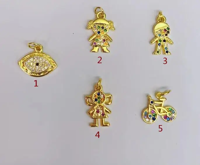 2pcs eye girl boy bike Pendant Jewelry Making connect DIY Gold Plated Copper Accessories for bracelet  dsf3s
