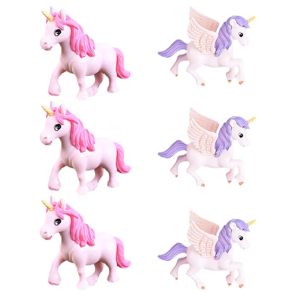 

6 Pcs Cake Decorating Pegasus Unicorn Model Toys Souvenir Potted Plants Decorations Mini Animal Ornaments Plastic Crafts Travel